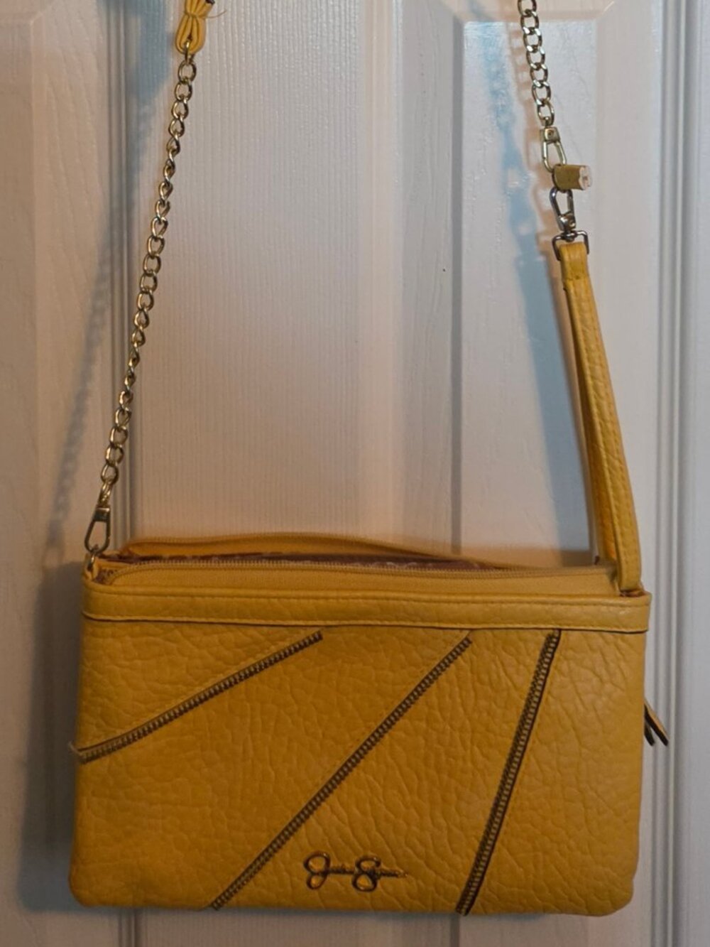 Jessica Simpson Yellow Shoulder Bag – Textured Leather Look – Zip Accent Style